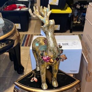 BX49 Vintage Gold Decorative Reindeer with Colorful Accents